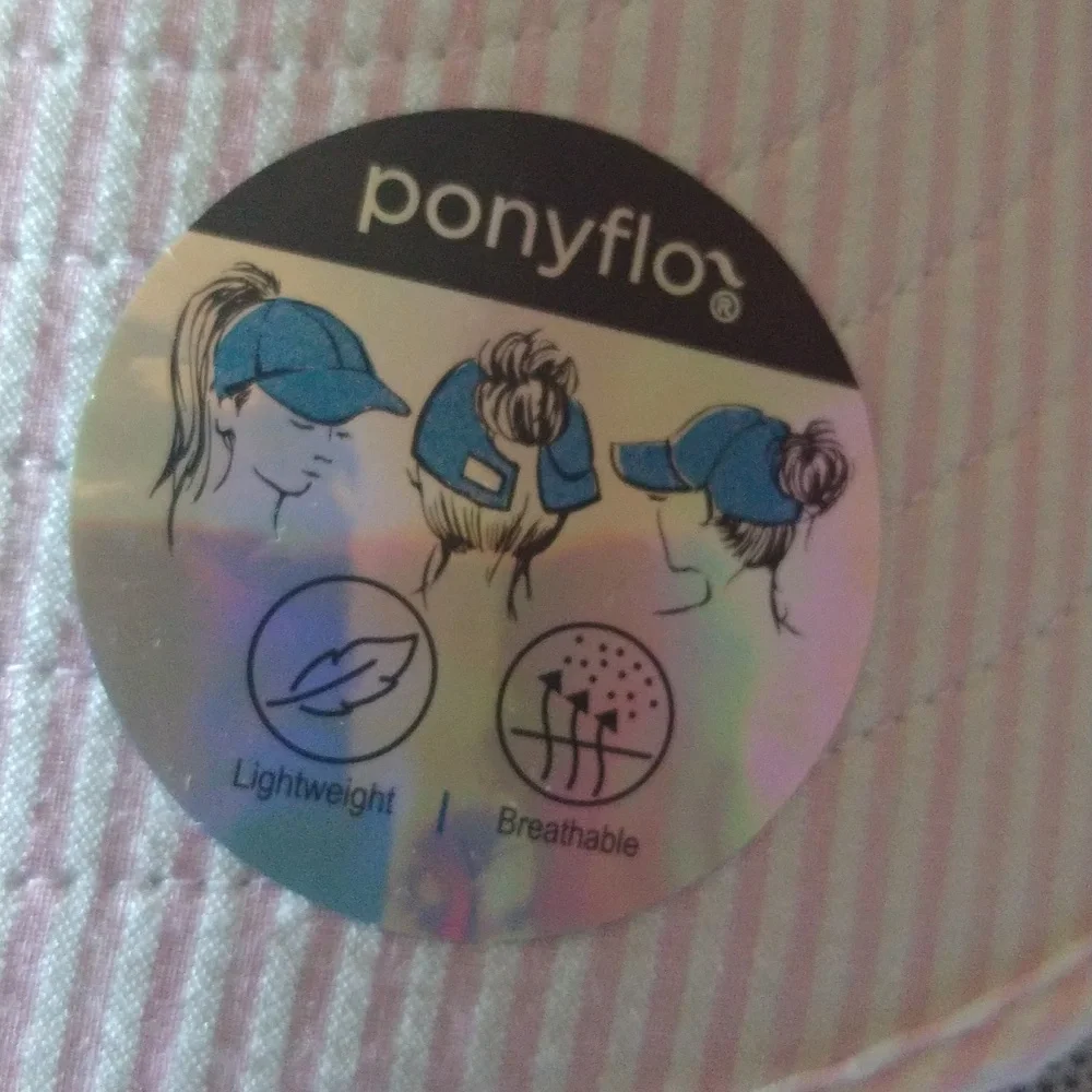 Ponyflo blue striped sunblocker hat